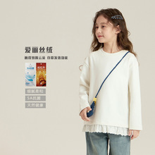 艾摩贝贝2025冬中大女童韩版百搭纯色长袖T恤加厚保暖花边打底衫