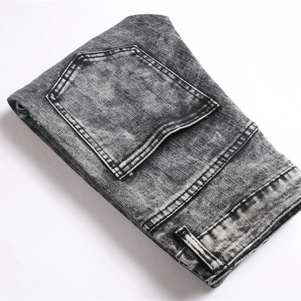 Jeans elasticizzati slim fit da uomo, primavera 2025, pantaloni alla moda con lavorazione pesante e strass a vita media, lunghi in cotone, neri, grigi e blu_voghion.com
