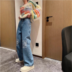 文字が正しい、新しい文字ロゴ刺繍入りロングパンツ、ストレートパンツ、カジュアルで万能なゆったりとした男女兼用パンツ、海外販売