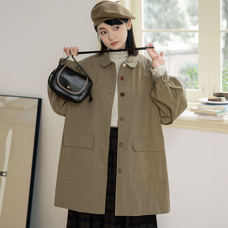 皇峥 ラグランスリーブ 小柄女性向けウインドブレーカージャケット 2025春秋新作 日本風 ゆったりカジュアルトップス ミドル丈