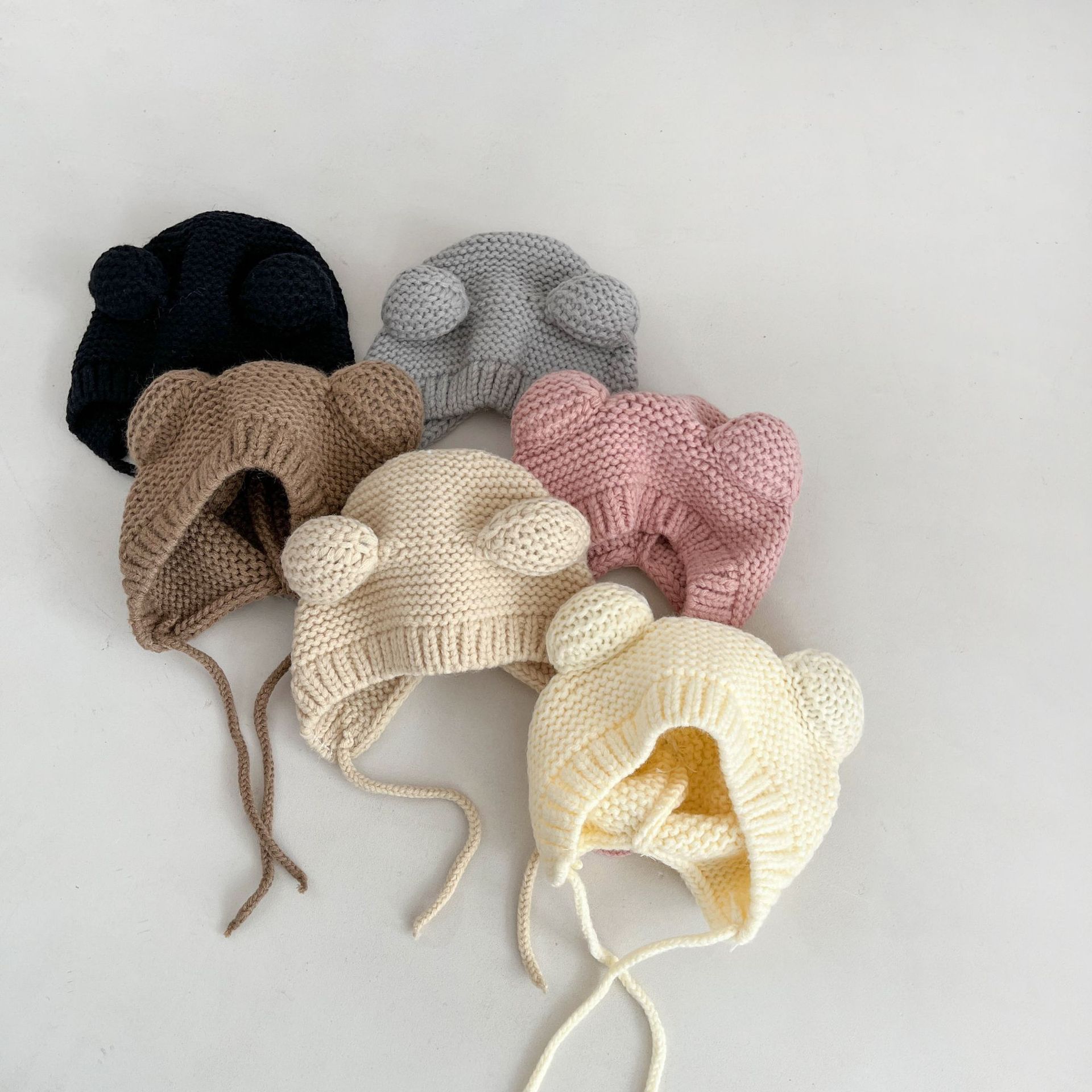 Coreano ins gorra para bebés adorable super lindo orejas de oso rojo otoño y invierno para bebés varillas de lana gorras para orejas