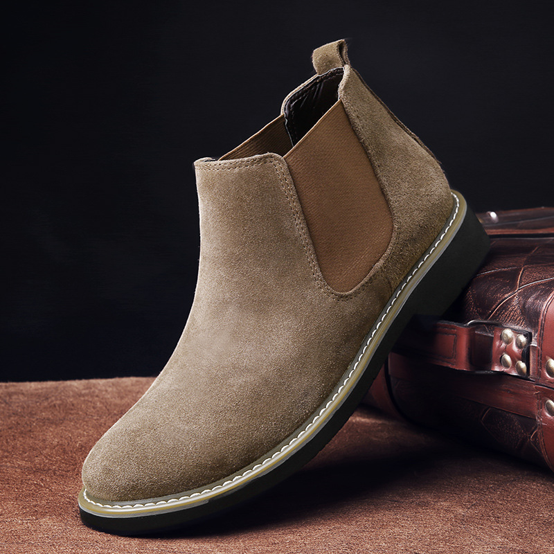 New Fashion Formal High-Top Leather Shoes Casual Trendy Young Men's Boots Breathable Chelsea Suede Casual Trendy Shoes