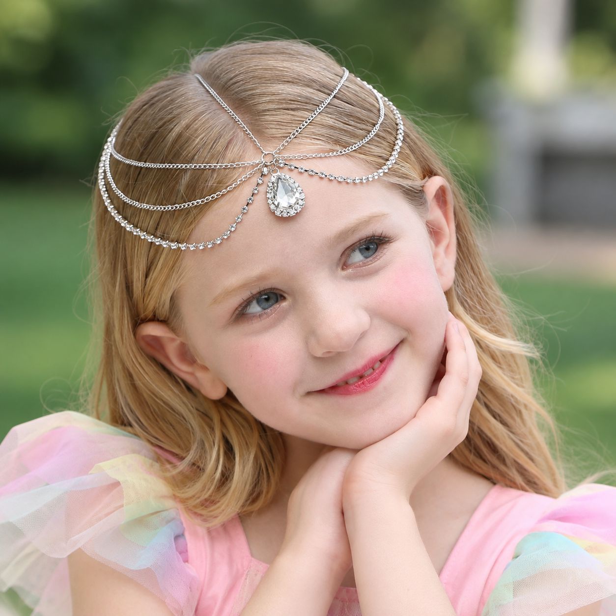 European and American style children's forehead chain, braided hair chain for girls, alloy rhinestone hair chain, hair accessory for little girls, princess chain