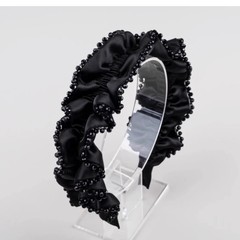 輕奢高級感褶皺水晶發箍浪漫優雅黑色布藝頭箍韓式仙女氛圍感發卡