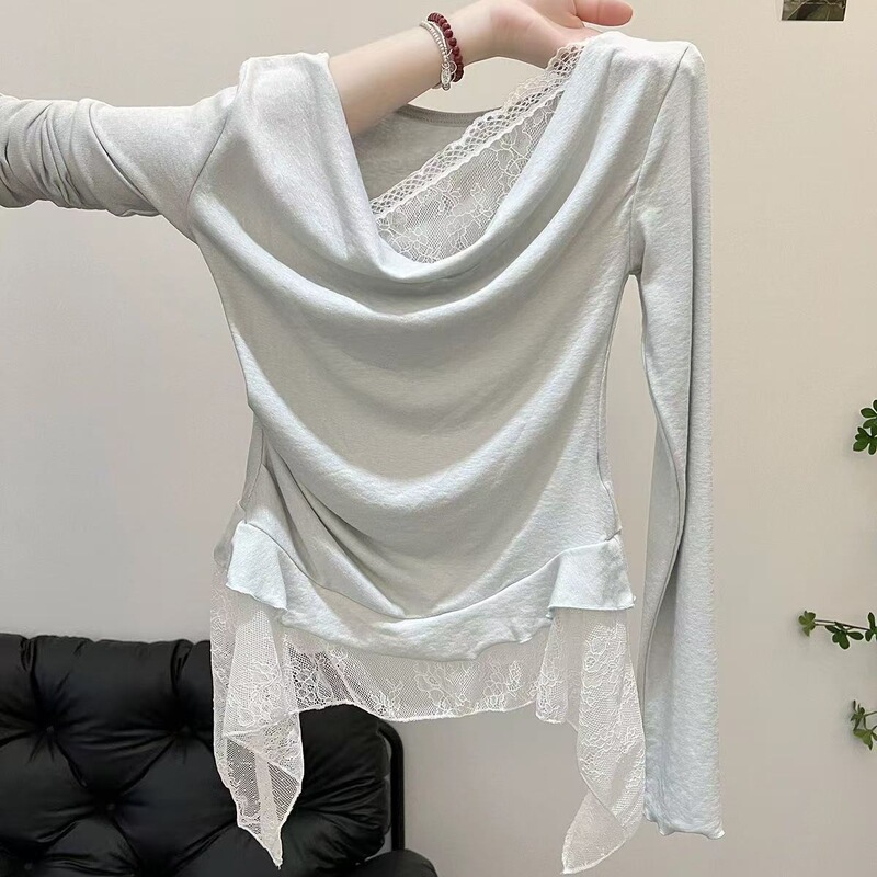 Cross-Border Wholesale Spring and Autumn Snowflake Cotton 165g Pure Desire Fake Two-Piece Sun-Protective Long-Sleeve T-Shirt Women's Base Shirt