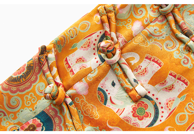 Áo vest cổ điển nữ phong cách Trung Hoa mới, chất liệu tơ tằm họa tiết voi nhỏ jacquard — Màu cam voi chi tiết 17