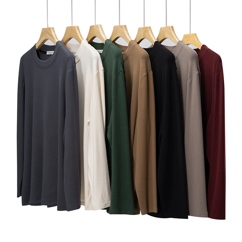Мужская утепленная рубашка с длинным рукавом из немецкого вельвета, двусторонняя, однотонная, универсальная, с круглым вырезом, для поддержания постоянной температуры, теплая зимняя базовая одежда для мужчин больших размеров