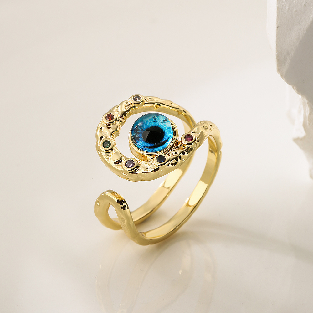 Fashion Devilu0027S Eye Copper Inlay Artificial Gemstones Open Ring 1 Piece