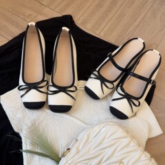 秒發！葡萄媽同款鞋法式內增高蝴蝶結一字淺口芭蕾半拖單鞋女