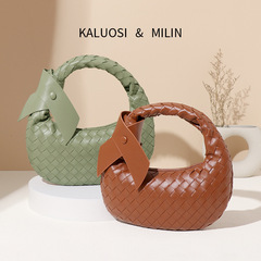 包包女2024新款餃子包歐美復古時尚純色手拎女包簡約流潮手工編織