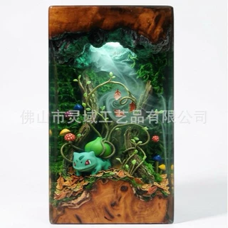 宝可梦枯木树藤环氧树脂摆件 实木蘑菇微景观树脂灯夜灯批发