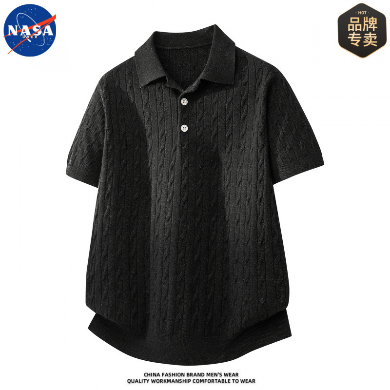Nasa Brand High-Quality Old Money Style Polo Short-Sleeved T-Shirt Men's Summer Solid Color Versatile Casual Knitted Top