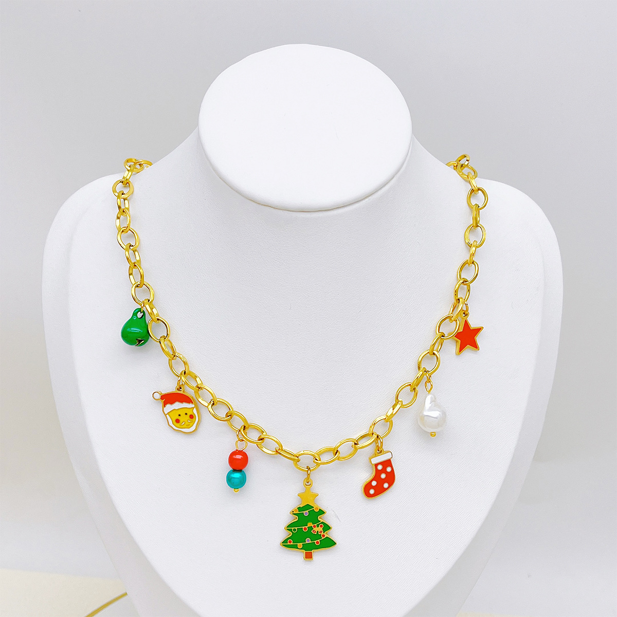 Collar de acero inoxidable de Navidad de la UE y los Estados Unidos, conjunto de joyas de dibujos animados, acero de titanio no se desvanece, joyas de venta caliente transfronterizas