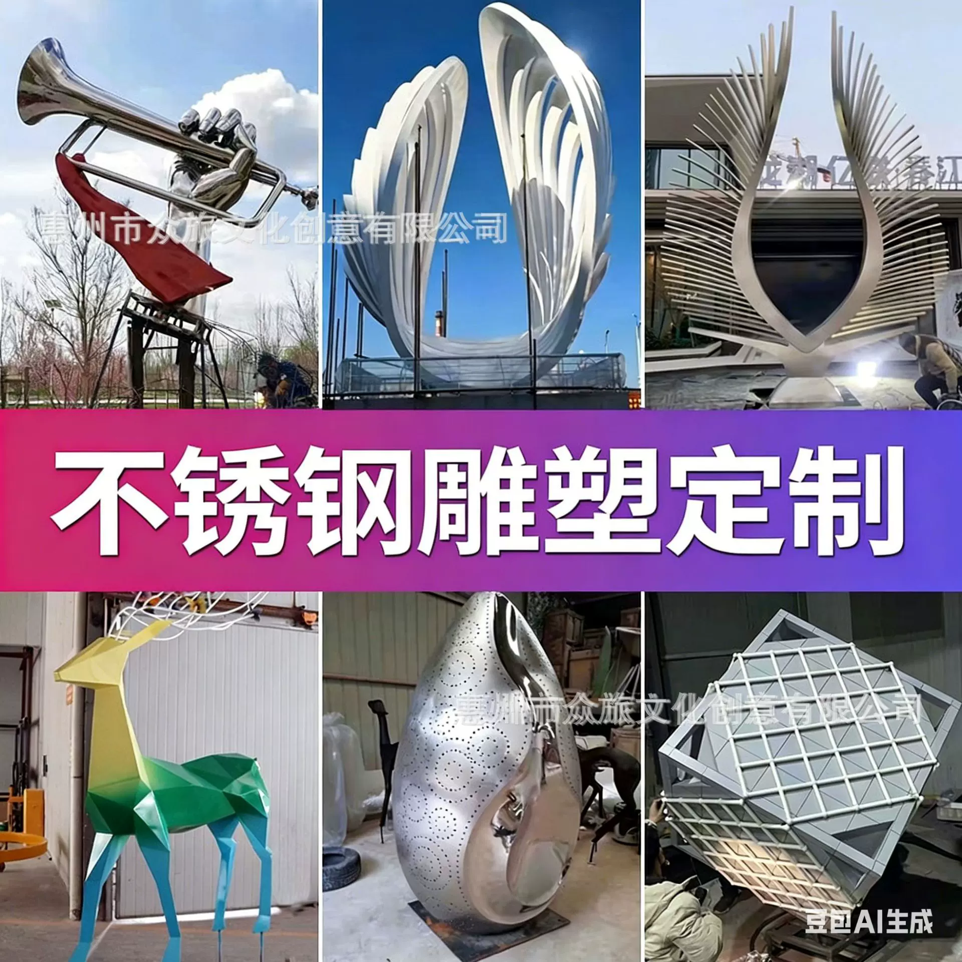 不锈钢雕塑定制金属抽象艺术摆件圆环月亮镂空水景景观雕像工厂