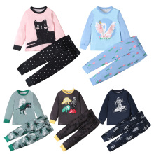 儿童欧美春秋季男童恐龙图案长袖T恤+长裤两件套家居服童套装 ins