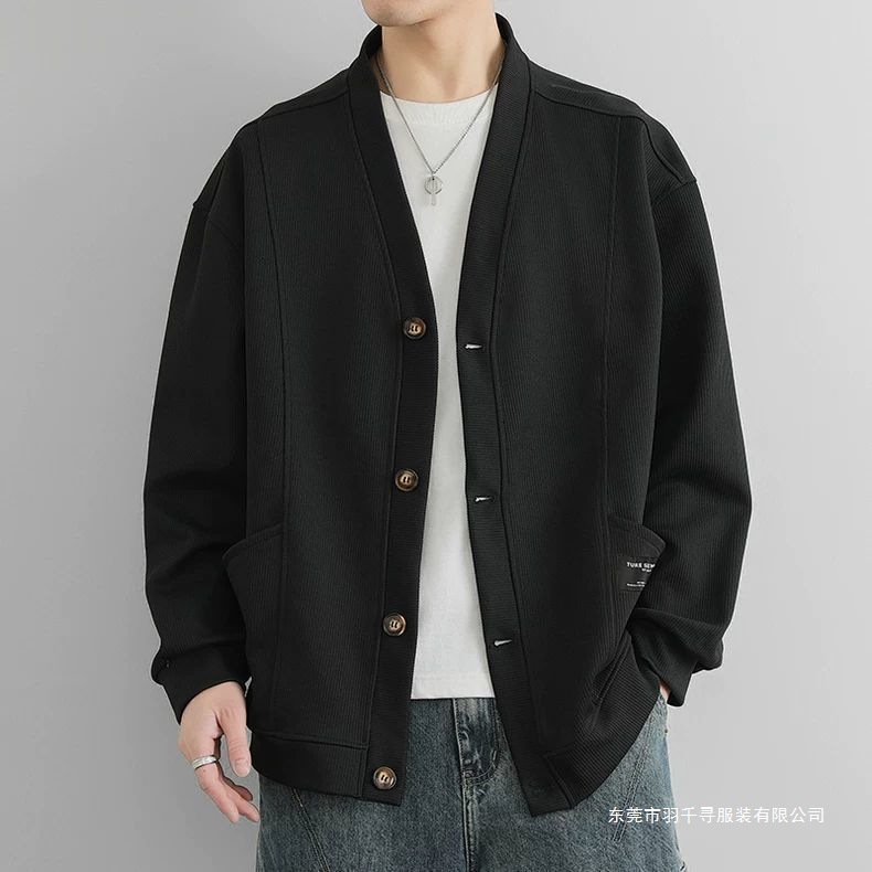 外套男春秋2025新款潮牌感领夹克男宽松休闲帅气开衫棒球服