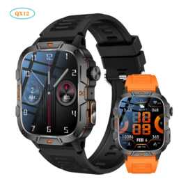跨境新款QX12智能手表蓝牙通话心率血氧监测多运动户外手电筒防水