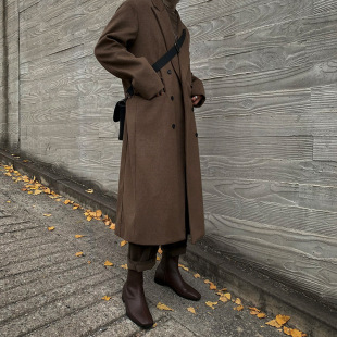 MYQ Woolen Coat Jacket Men's Long Autumn and Winter Thickened Korean Loose Fashionable Casual British Windbreaker
