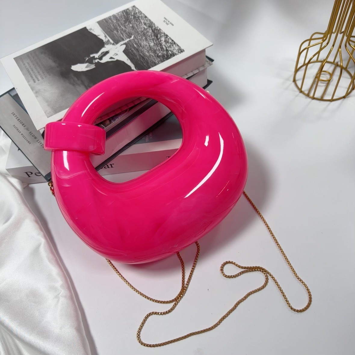 Europa y los Estados Unidos lujosos transfronterizos bolsas de cena de damas mármol mono nudo bolsas de mano de moda acrílico bolsas de cena