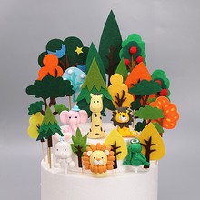 DTB9生日蛋糕装饰绿色森林毛毡树蛋糕插牌插件小动物玩偶摆件派对
