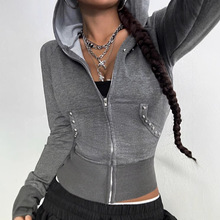 现货-73122#夏季美式复古简约修身显瘦百搭打底印花女装卫衣上衣