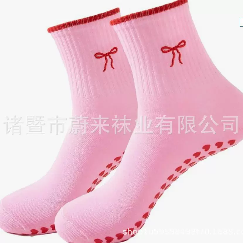 2025瑜伽袜樱桃刺绣点胶亚马逊现货运动女士棉袜