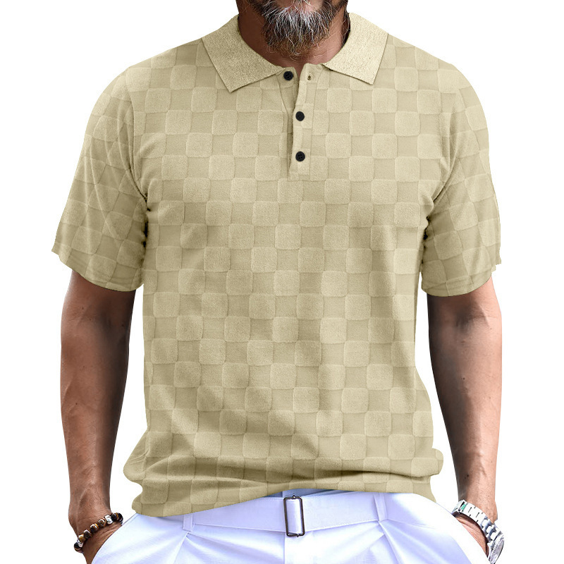Cross-border nuevo hombre de verano camiseta de manga corta casual de moda polo camiseta de manga corta de hombre Jacquard camiseta cuadrada pequeña
