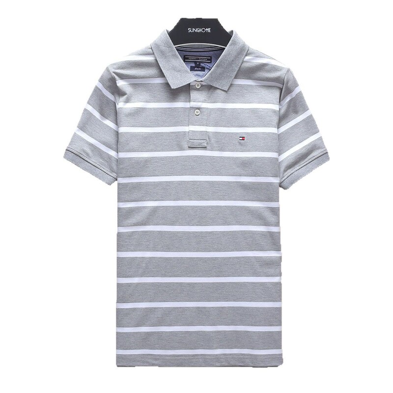 貿易夏 TOMMY トミーストライプ半袖ポロシャツメンズピュアコットンメンズラペル半袖 Tシャツカジュアル|undefined