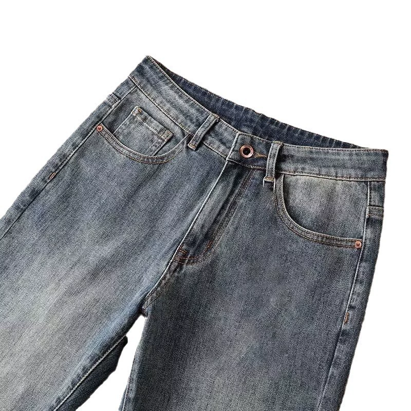 Comfortable jeans, fashionable summer trend elastic trousers, loose straight fit