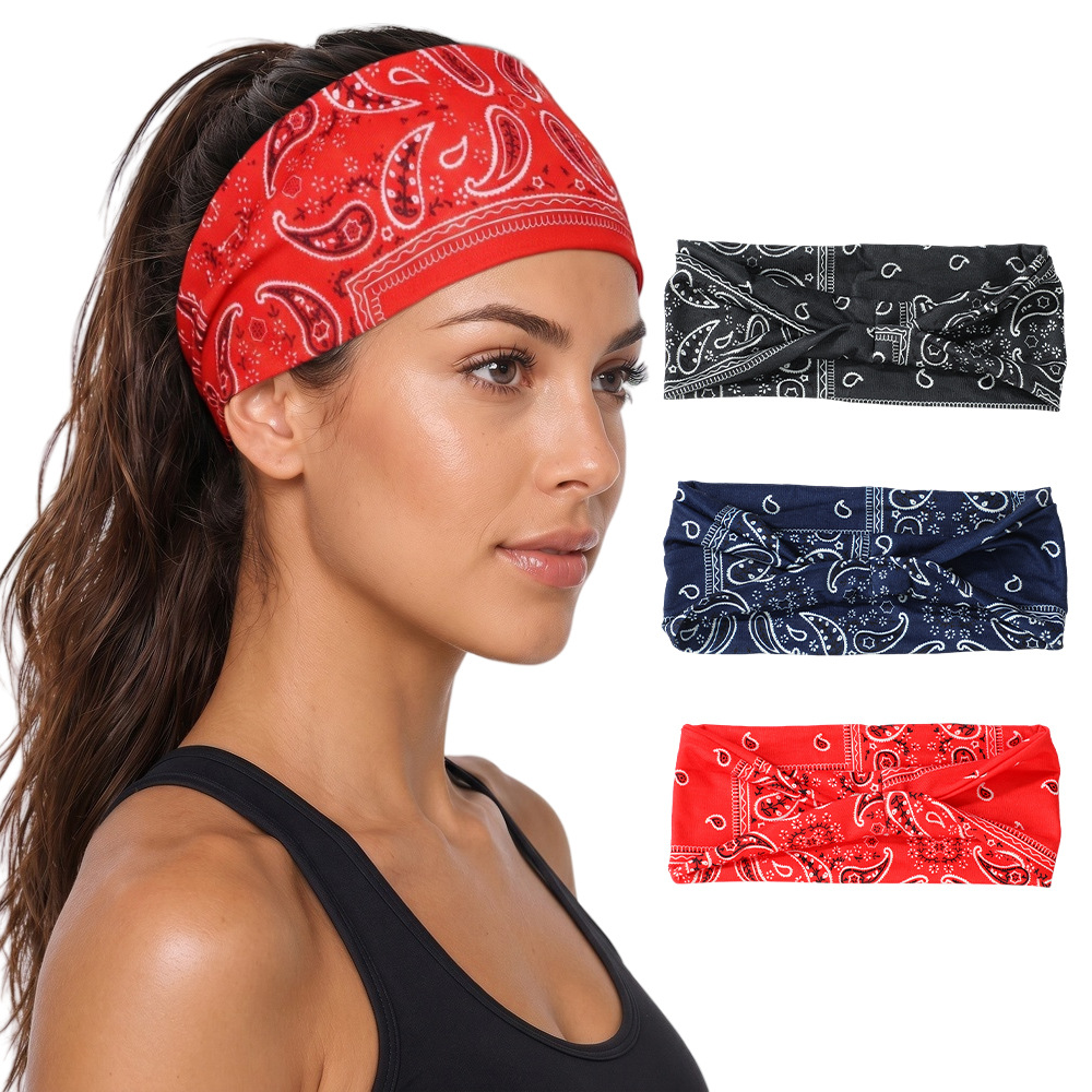Bohemian Ethnic Style Wide-Brimmed Headband, High-Elastic Sweat-Absorbent Sports Headband, Outdoor Fitness Yoga Anti-Sweat Headscarf