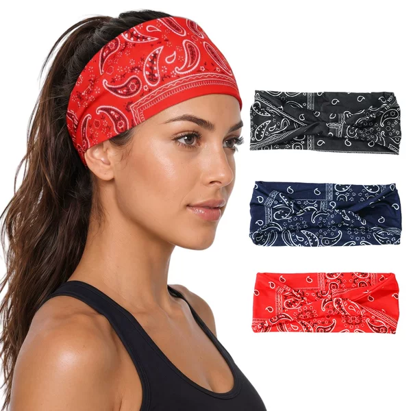 Bohemian Ethnic Style Wide-Brimmed Headband, High-Elastic Sweat-Absorbent Sports Headband, Outdoor Fitness Yoga Anti-Sweat Headscarf