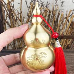 Brass Fireproof Dragon with Hundred Blessings Gourd—Portable, Openable Toothpick Holder in the Shape of a Tasseled Gourd Craft