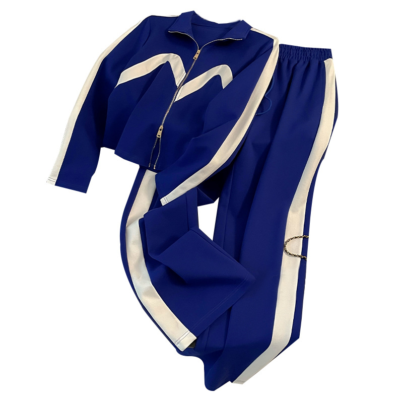 Vêtements pour femmes bleu mode tempérament décontracté costume nouveau large jambe rue minceur deux pièces costume version coréenne de la célébrité Internet_voghion.com