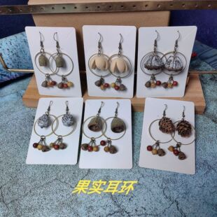 Original Mori Natural Plant Dried Fruit Earrings Personalized Design Wooden Vintage Earrings Earrings Handmade Earrings