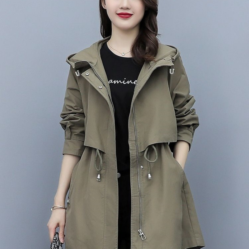 工装风衣女中长款2025年春秋装新款宽松休闲时尚军咖色连帽外套潮|undefined