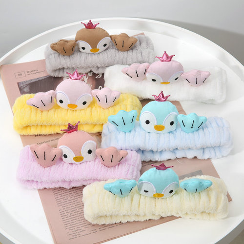 Korean version cute 3D cartoon penguin with legs hair tie face wash makeup headband fashionable girls flannel hair tie