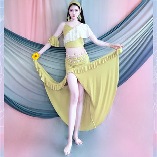 Belly Dance New Suit Performance Clothing Class Uniform Elegant Fairy Practice Clothing Yellow Beginner Ruffle Skirt Kidsren