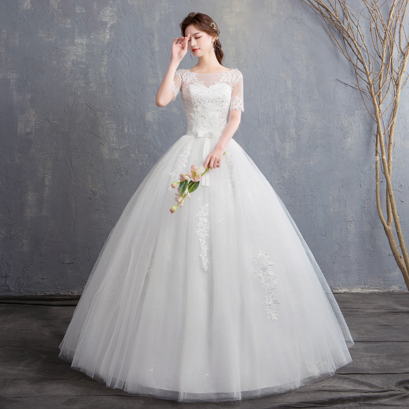 Wholesale Light Wedding Dresses 2026 New Style Bride Wedding Korean Style Off-Shoulder Mid-Length Sleeve Simple Floor-Length Wedding Dress Wholesale Light Wedding Dresses 2026 New Style Bride Wedding Korean Style Off-Shoulder Mid-Length Sleeve Simple Floor-Length Wedding Dress