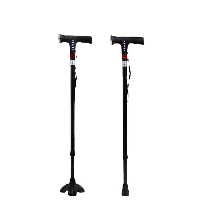 Jishide bastón para los ancianos espesado de aleación de aluminio sola pierna bastón para los ancianos palo telescópico con radio de banda de luz