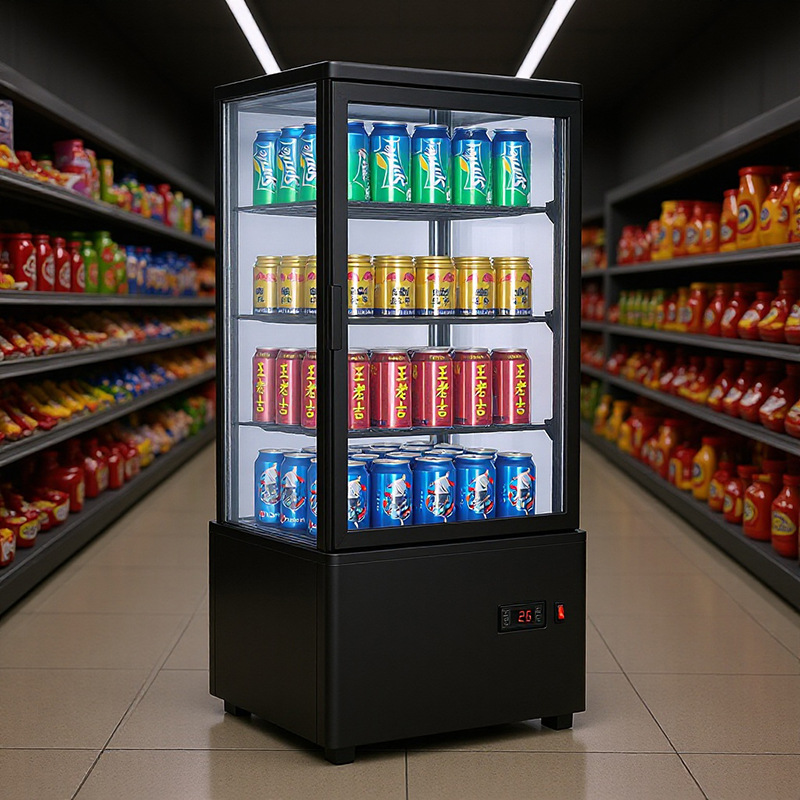 Wholesale Four-Sided Glass Refrigerated Display Cabinet Skewer Cake Beverage Vertical Small Freezer Air-Cooled Defogging Refrigerator