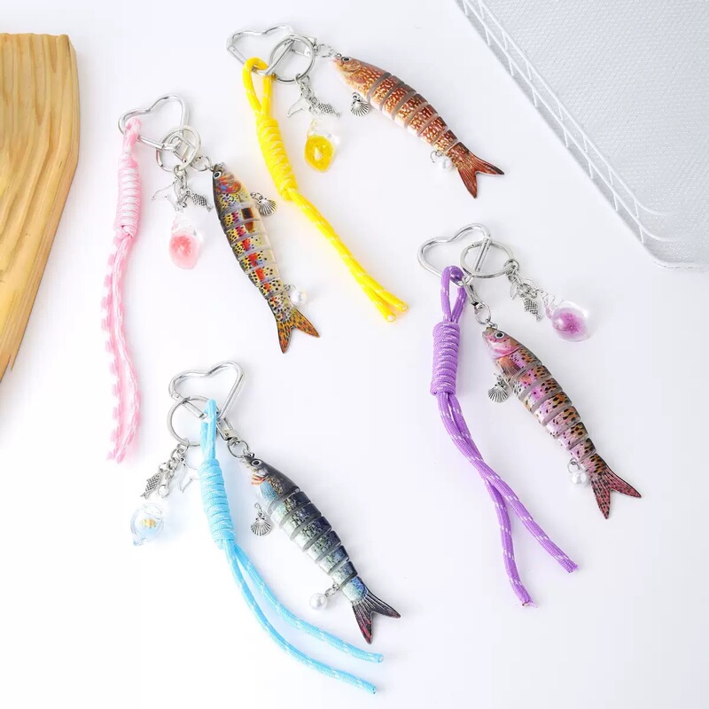 Fish Keychain Bionic Fish Bait Keychain Ocean Small Fish Multi-Section Fish Lure Bag Pendant Cross-Border Fish Keychain Bionic Fish Bait Keychain Ocean Small Fish Multi-Section Fish Lure Bag Pendant Cross-Border