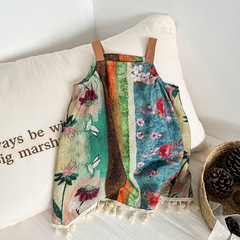 New Chinese style girls summer style 2025 new Chinese style children's mountain and sea painting printed baby ethnic dress