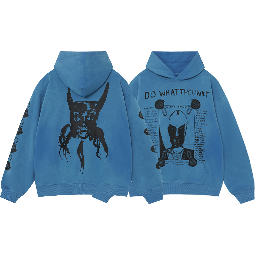 ERD melancólico rico de segunda generación alta calle lavado en agua hacer letras viejas imprimidas camisetas callejeras casuales hombres y mujeres encapuchados moda