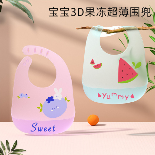 Baby eating bib silicone waterproof summer light and thin baby food supplement children's saliva bib thin model wholesale