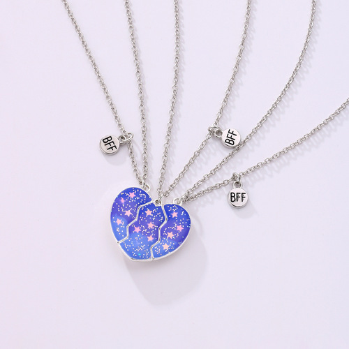 Cross-border new product starry sky love children's necklace cartoon magnetic alloy dripping oil niche design heart-shaped clavicle chain