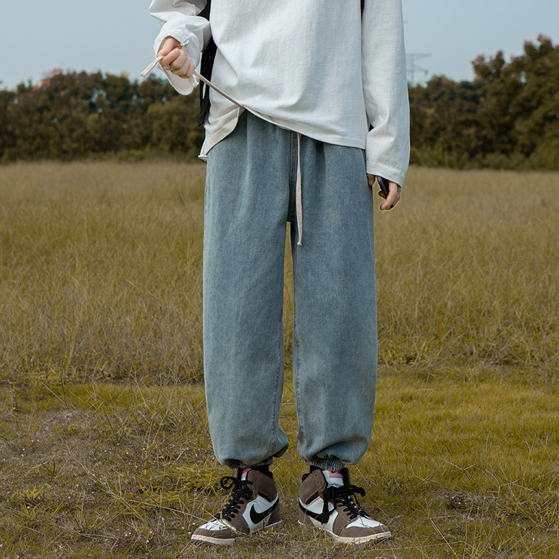Ins de tendencia universal jeans de piernas anchas, pantalones masculinos sueltos coreanos, sensación vertical recta, sensación de caída de pies grandes, pantalones de ropa vieja.