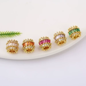 14K Gold-Filled Color-Preserving Micro-Inlaid Zircon Spacer Beads Barrel-Shaped Large Hole DIY Handmade Jewelry Accessory Materials