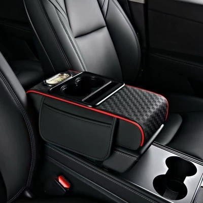 Multifunctional Three-Dimensional Embossed Car Armrest Armrest box pad - black-and-red-strips