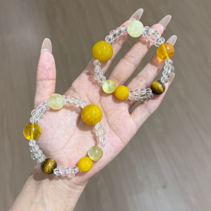 金锂云母黄萤石黄虎眼柠檬黄水晶手链女款金色系串珠手串闺蜜礼物|undefined