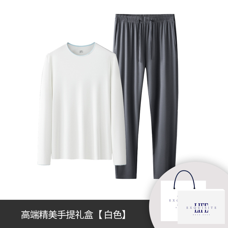 [Contador con el mismo estilo] Nuevo traje de pijama de hombre modal de doble cara 80 ropa de otoño delgada pantalones largos servicio a domicilio